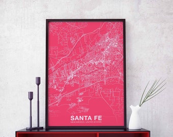 SANTA FE New Mexico NM us map poster color Hometown City Print Modern Home Decor Office Decoration Wall Art Dorm Bedroom Gift