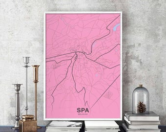 SPA Belgium Belgique map poster color Hometown City Print Modern Home Decor Office Decoration Wall Art Dorm Bedroom Gift
