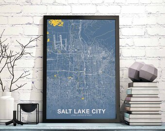 SALT LAKE CITY Utah ut us map poster color Hometown City Print Modern Home Decor Office Decoration Wall Art Dorm Bedroom Gift