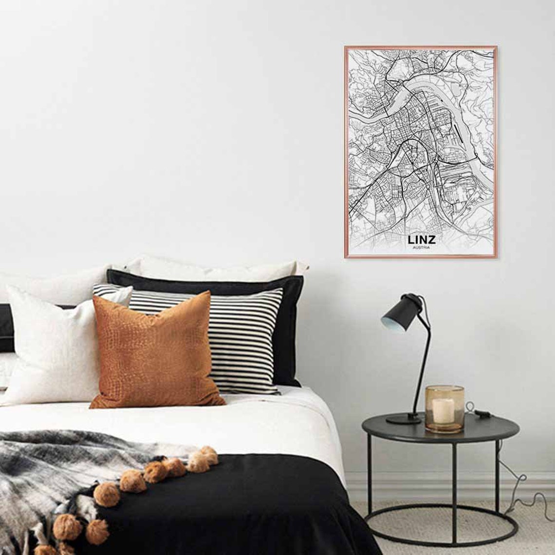 LINZ Austria Map Poster Black White Hometown City Print Modern Home ...