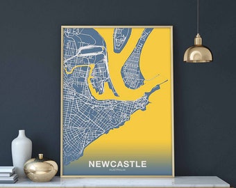 NEWCASTLE Australia map poster color Hometown City Print Modern Home Decor Office Decoration Wall Art Dorm Bedroom Gift