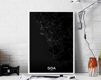 GOA India map poster black white Hometown City Print Modern Home Decor Office Decoration Wall Art Dorm Bedroom Gift