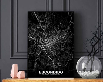 ESCONDIDO California CA USA map poster black white Hometown City Print Modern Home Decor Office Decoration Wall Art Dorm Bedroom Gift