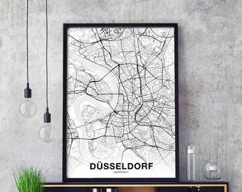 DUSSELDORF Germany map poster Hometown City Print Modern Home Decor Office Decoration Wall Art Dorm Bedroom Gift