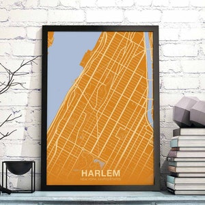HARLEM New York NYC etats-unis arrondissement carte affiche couleur ville natale ville impression moderne décoration de la maison bureau décoration art mural dortoir chambre cadeau