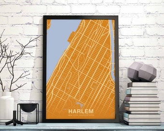 HARLEM New York NYC usa borough map poster color Hometown City Print Modern Home Decor Office Decoration Wall Art Dorm Bedroom Gift