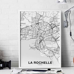 LA ROCHELLE France carte affiche noir blanc ville natale ville impression moderne décor à la maison bureau décoration mur art dortoir chambre cadeau