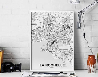 LA ROCHELLE France map poster black white Hometown City Print Modern Home Decor Office Decoration Wall Art Dorm Bedroom Gift