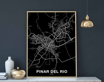 PINAR DEL RIO Cuba map poster black white Hometown City Print Modern Home Decor Office Decoration Wall Art Dorm Bedroom Gift