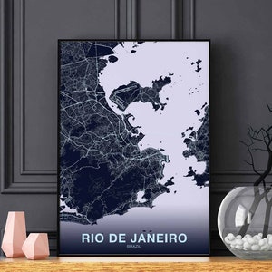 Póster con mapa de Río de Janeiro, Brasil, ciudad natal, impresión a color, decoración moderna para el hogar, decoración de la oficina, arte de pared, dormitorio, regalo