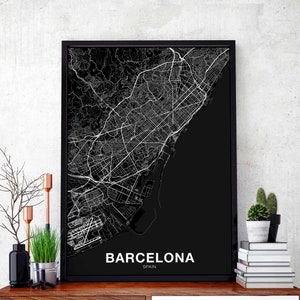 BARCELONA Spain map poster black white Hometown City Print Modern Home Decor Office Decoration Wall Art Dorm Bedroom Gift