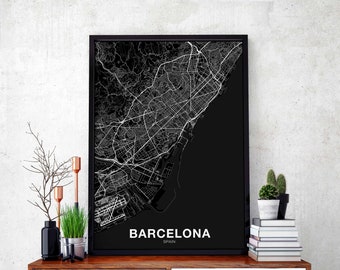BARCELONA Spain map poster black white Hometown City Print Modern Home Decor Office Decoration Wall Art Dorm Bedroom Gift