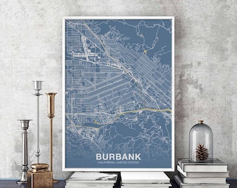 BURBANK California CA USA poster color Hometown City Print Modern Home Decor Office Decoration Wall Art Dorm Bedroom Gift