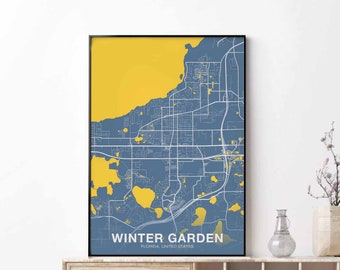 WINTER GARDEN Florida USA digital map poster black white wall decor design modern scandinavian minimal nordic housewarming travel bedroom