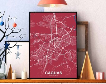 CAGUAS Puerto Rico PR us map poster color Hometown City Print Modern Home Decor Office Decoration Wall Art Dorm Bedroom Gift