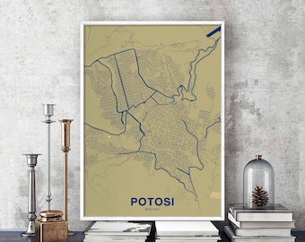 POTOSI Bolivia map poster color Hometown City Print Modern Home Decor Office Decoration Wall Art Dorm Bedroom Gift