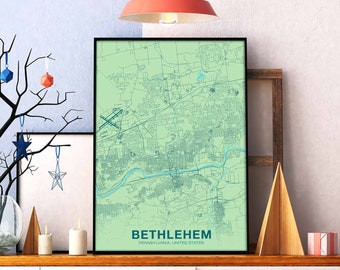 BETHLEHEM Pennsylvania PA USA poster color Hometown City Print Modern Home Decor Office Decoration Wall Art Dorm Bedroom Gift