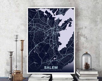 SALEM Maine MA USA map poster color Hometown City Print Modern Home Decor Office Decoration Wall Art Dorm Bedroom Gift