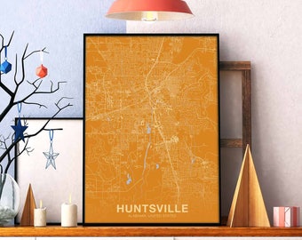 HUNTSVILLE Alabama AL US map poster color Hometown City Print Modern Home Decor Office Decoration Wall Art Dorm Bedroom Gift
