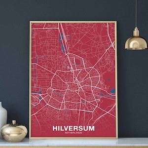 HILVERSUM Nederland Holland kaart poster kleur Woonplaats Stad Print Modern Home Decor Kantoor Decoratie Wall Art Slaapzaal Slaapkamer Cadeau