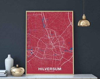 HILVERSUM Netherlands Holland map poster color Hometown City Print Modern Home Decor Office Decoration Wall Art Dorm Bedroom Gift