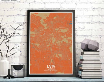 LVIV Ukraine map poster black white Hometown City Print Modern Home Decor Office Decoration Wall Art Dorm Bedroom Gift