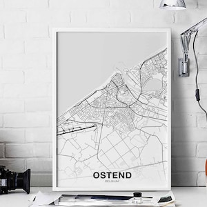 OSTEND Belgien Karte Poster Poster Heimatstadt Stadt Print Modernes Wohndekor Büro Dekoration Wand Kunst Wohnheim Schlafzimmer Geschenk
