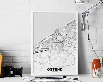 OSTEND Belgium map poster Hometown City Print Modern Home Decor Office Decoration Wall Art Dorm Bedroom Gift