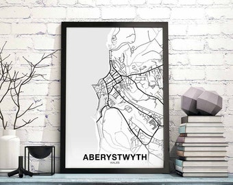 ABERYSTWYTH Wales Great Britain map poster black white Hometown City Print Modern Home Decor Office Decoration Wall Art Dorm Bedroom Gift