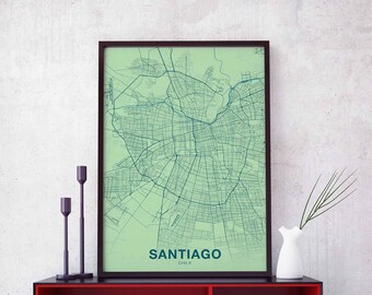 SANTIAGO Chile map poster color Hometown City Print Modern Home Decor Office Decoration Wall Art Dorm Bedroom Gift
