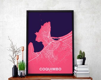 COQUIMBO Chile map poster color Hometown City Print Modern Home Decor Office Decoration Wall Art Dorm Bedroom Gift