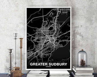 GREATER SUDBURY Canada map poster black white Hometown City Print Modern Home Decor Office Decoration Wall Art Dorm Bedroom Gift