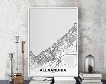 ALEXANDRIA Egypt map poster black white Hometown City Print Modern Home Decor Office Decoration Wall Art Dorm Bedroom Gift