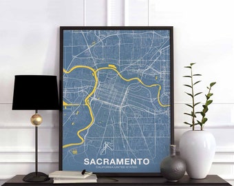 SACRAMENTO California CA USA map poster color Hometown City Print Modern Home Decor Office Decoration Wall Art Dorm Bedroom Gift