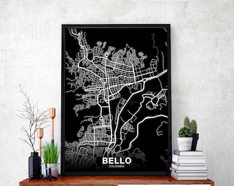 BELLO Colombia map poster black white Hometown City Print Modern Home Decor Office Decoration Wall Art Dorm Bedroom Gift