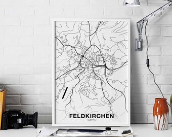 FELDKIRCHEN Austria map poster black white Hometown City Print Modern Home Decor Office Decoration Wall Art Dorm Bedroom Gift