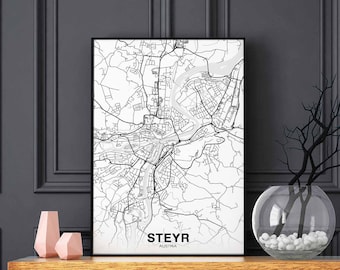 STEYR Austria map poster black white Hometown City Print Modern Home Decor Office Decoration Wall Art Dorm Bedroom Gift