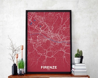 FIRENZE Italy map poster color Hometown City Print Modern Home Decor Office Decoration Wall Art Dorm Bedroom Gift