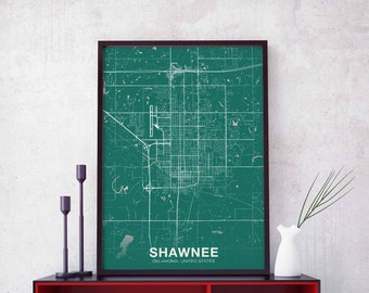 SHAWNEE Oklahoma OK us map poster color Hometown City Print Modern Home Decor Office Decoration Wall Art Dorm Bedroom Gift