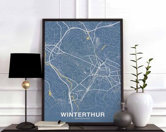 WINTERTHUR Switzerland Schweiz Suisse map poster color Hometown City Print Modern Home Decor Office Decoration Wall Art Dorm Bedroom Gift