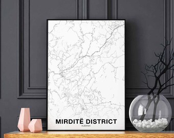 MIRDITE District Albania map poster Hometown City Print Modern Home Decor Office Decoration Wall Art Dorm Bedroom Gift