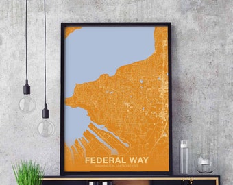 FEDERAL WAY Washington WA usa poster color Hometown City Print Modern Home Decor Office Decoration Wall Art Dorm Bedroom Gift