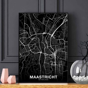 MAASTRICHT pays-bas carte affiche noir blanc ville natale ville impression moderne décor à la maison bureau décoration mur art dortoir chambre cadeau