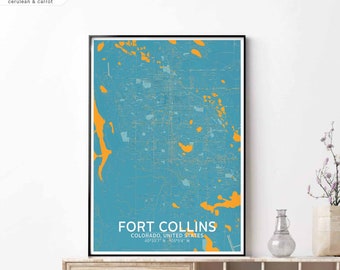 FORT COLLINS Colorado USA map poster black white Hometown City Print Modern Home Decor Office Decoration Wall Art Dorm Bedroom Gift