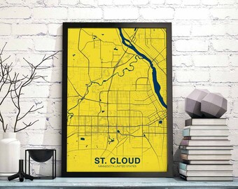 ST CLOUD Minnesota MN usa map poster color Hometown City Print Modern Home Decor Office Decoration Wall Art Dorm Bedroom Gift