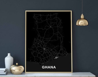 GHANA map poster black white Hometown City Print Modern Home Decor Office Decoration Wall Art Dorm Bedroom Gift