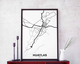 HUAYLAS Peru map poster black white Hometown City Print Modern Home Decor Office Decoration Wall Art Dorm Bedroom Gift