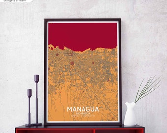 MANAGUA Nicaragua map poster black white Hometown City Print Modern Home Decor Office Decoration Wall Art Dorm Bedroom Gift