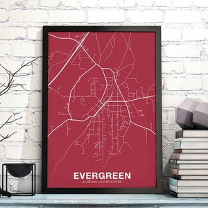 EVERGREEN Alabama AL USA Poster Farbe Heimatstadt Stadt Druck Modernes Wohnkultur Büro Dekoration Wand Kunst Wohnheim Schlafzimmer Geschenk