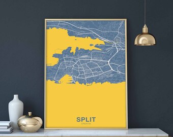 SPLIT Croatia map poster color Hometown City Print Modern Home Decor Office Decoration Wall Art Dorm Bedroom Gift